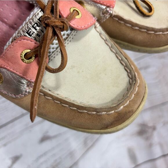 Sperry Top-Sider Angelfish Coral Salmon Tan Gold Mesh Womens Boat Shoes 10M - Picture 9 of 15